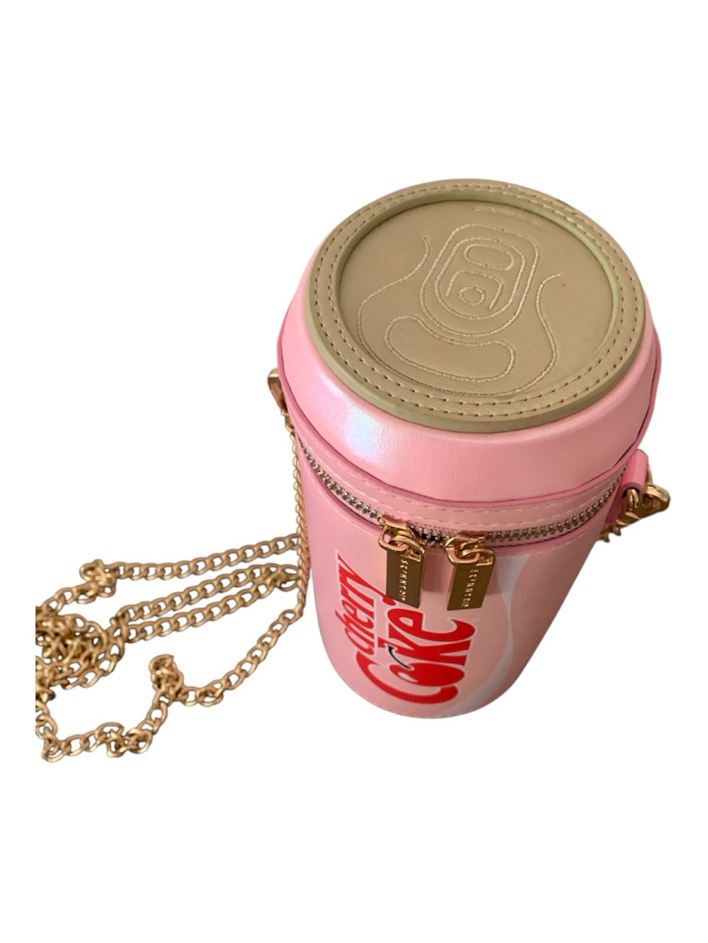 Cherry Coke Pink Cylinder Crossbody Bag with Gold Chain - Picture 2 of 3